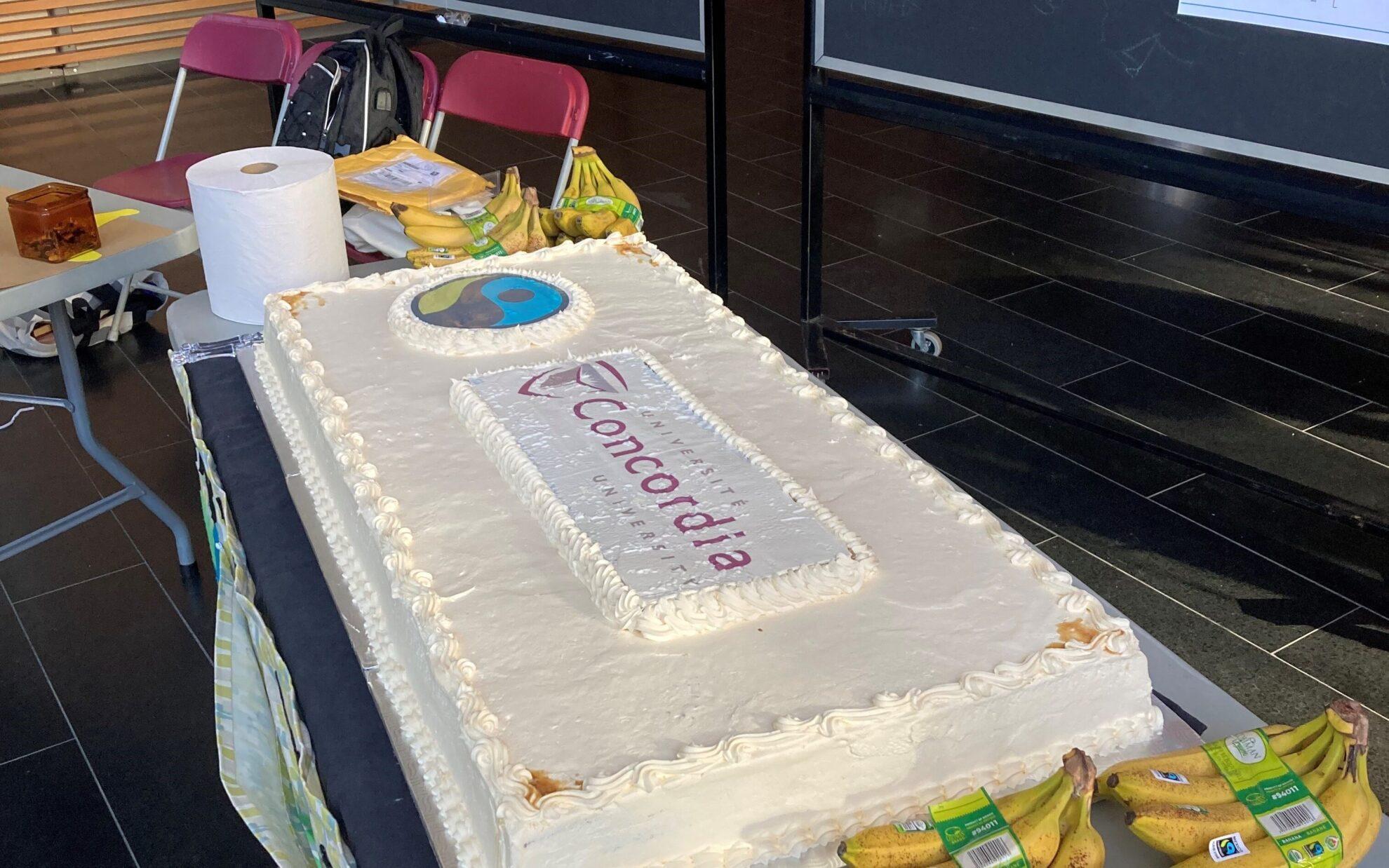 A 200-lb Fairtrade banana cake prepared by Concordia